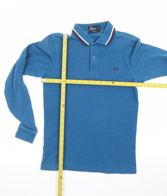 Fred Perry Men's Blue Long Sleeve Slim Fit Polo Shirt XS