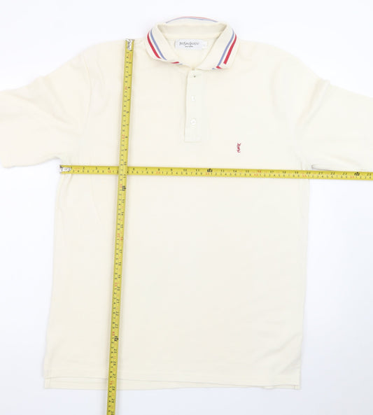Yves Saint Laurent Men’s Ivory Polo Shirt L Classic Collared Cotton Blend
