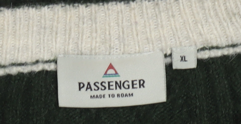 Passenger Men Green XL Cable Knit Crew Neck Pullover Jumper