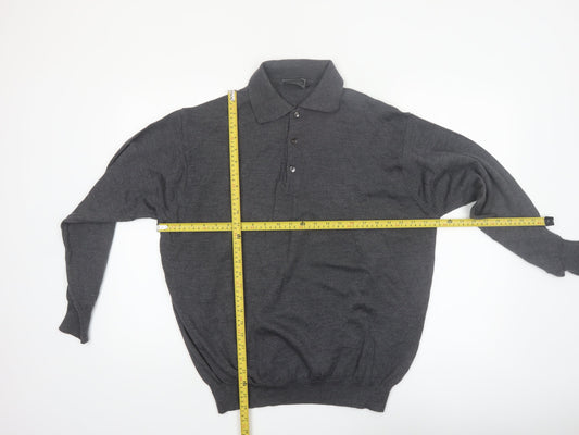 Daniel Hechter Men’s Grey Wool Collared Henley Jumper Size L