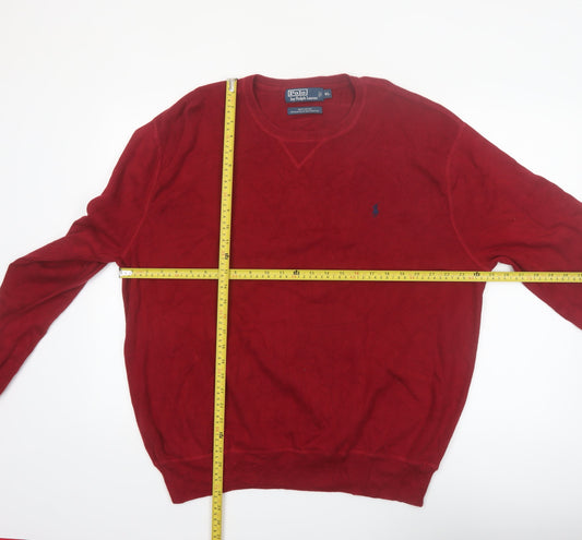 Ralph Lauren Mens Red Cotton Crew Neck Pullover Jumper XL