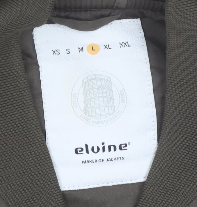 Elvine Men's Brown Bomber Jacket Size L Cotton Casual Zip Up