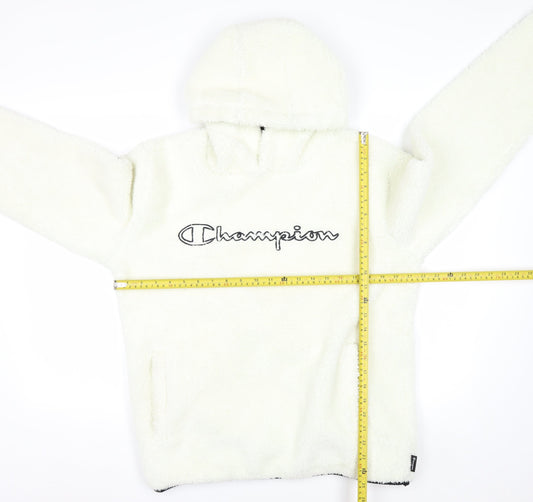 Champion Women’s Ivory Hooded Pullover Sweatshirt Size L Fleece Lined
