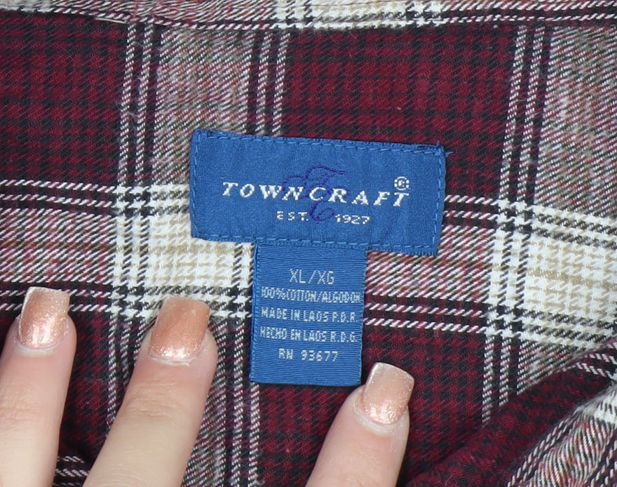 Towncraft Men's Red Plaid Flannel Button-Up Shirt XL