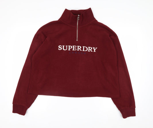 Superdry Womens Burgundy 1/4 Zip Fleece Sweatshirt UK 12