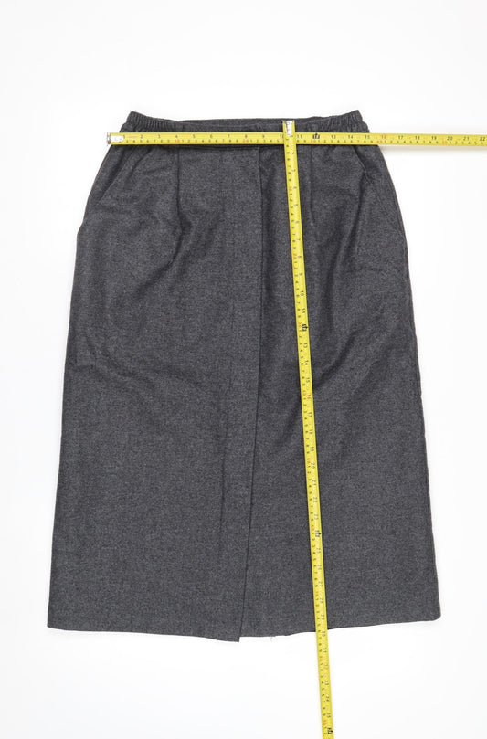 Slimma Women Grey Wool Blend Midi Pencil Skirt Size 14