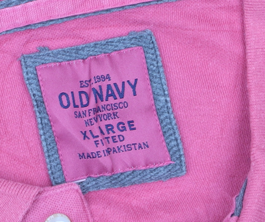 Old Navy Men's Pink XL Fitted Cotton Polo Shirt Casual Summer