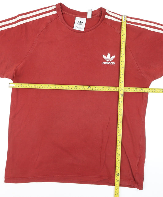 Adidas Men's Red 3-Stripes Crew Neck Cotton T-Shirt Size L