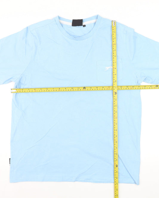 Slazenger Men Blue Cotton Polo L Short Sleeve Crew Neck