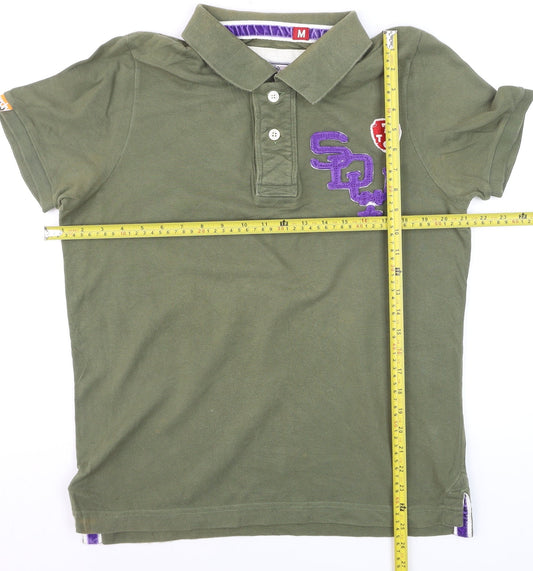 Superdry Men's Green Cotton Polo Shirt M Embroidered Preppy Style
