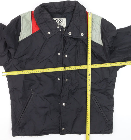 Ossi Men’s Black Ski Puffer Jacket M Nylon Insulated Retro 80s Style