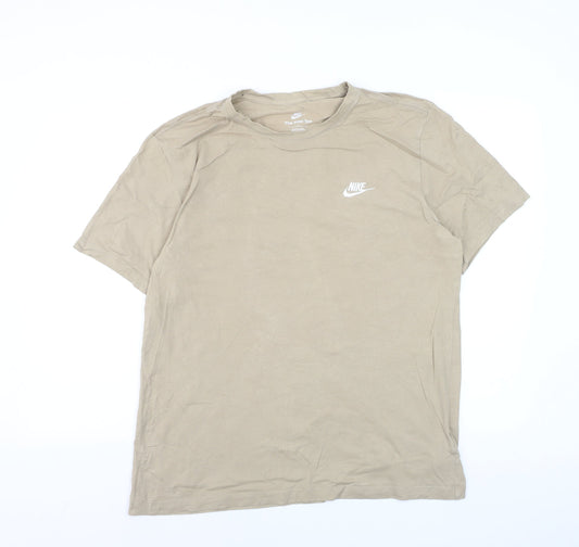 Nike Men's Beige Cotton Crew Neck Short Sleeve T-Shirt Size L