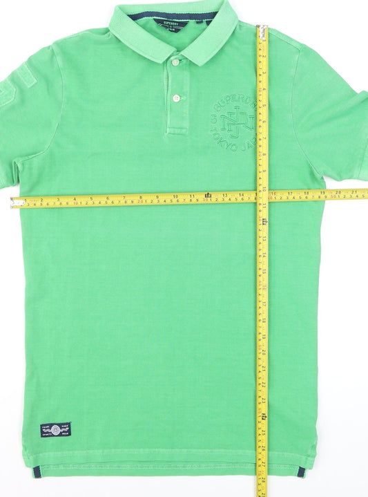 Superdry Men's Green Embroidered Short Sleeve Polo Shirt Size S
