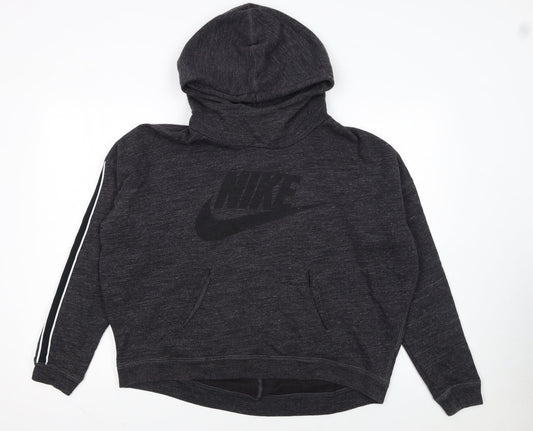 Nike Women's Black Pullover Hoodie M Cotton Logo Sportswear