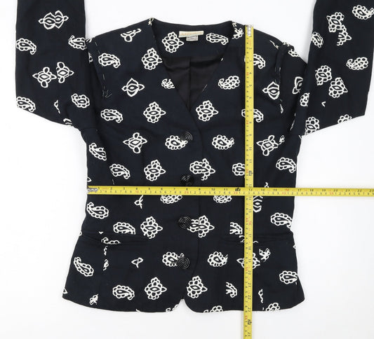Medici by Gill Harvey Women's Black Embroidered Cotton Blazer Size 10