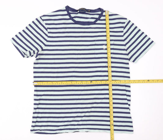 Ralph Lauren Men's Blue Striped Cotton Slim Fit T-Shirt Size L