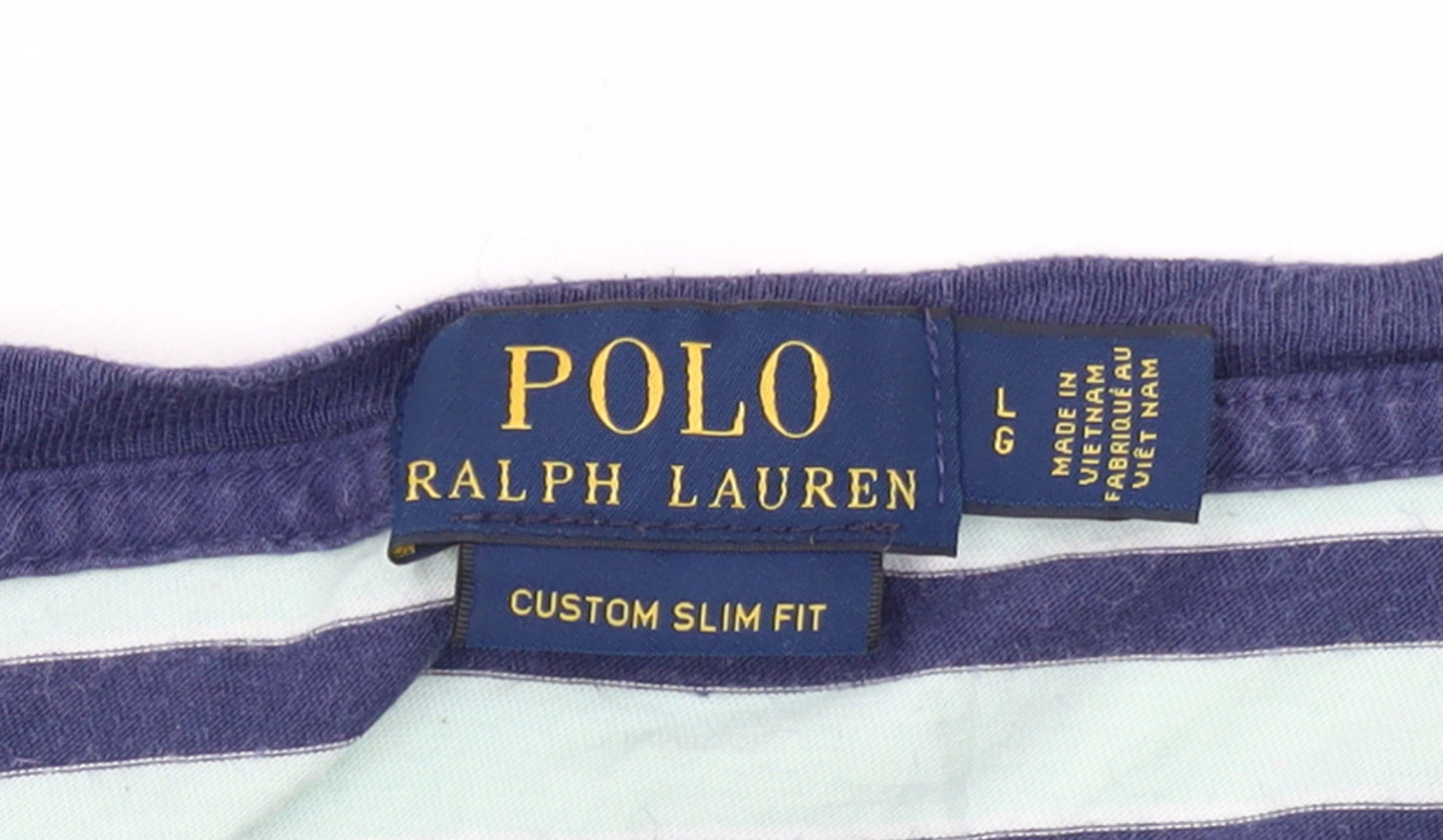 Ralph Lauren Men's Blue Striped Cotton Slim Fit T-Shirt Size L