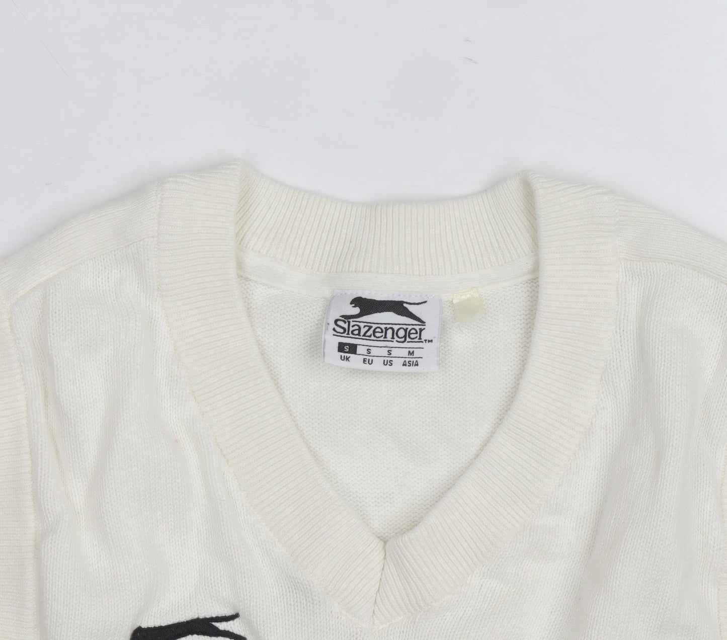 Slazenger Men's Ivory Cable Knit Cotton Sleeveless V-Neck Vest S