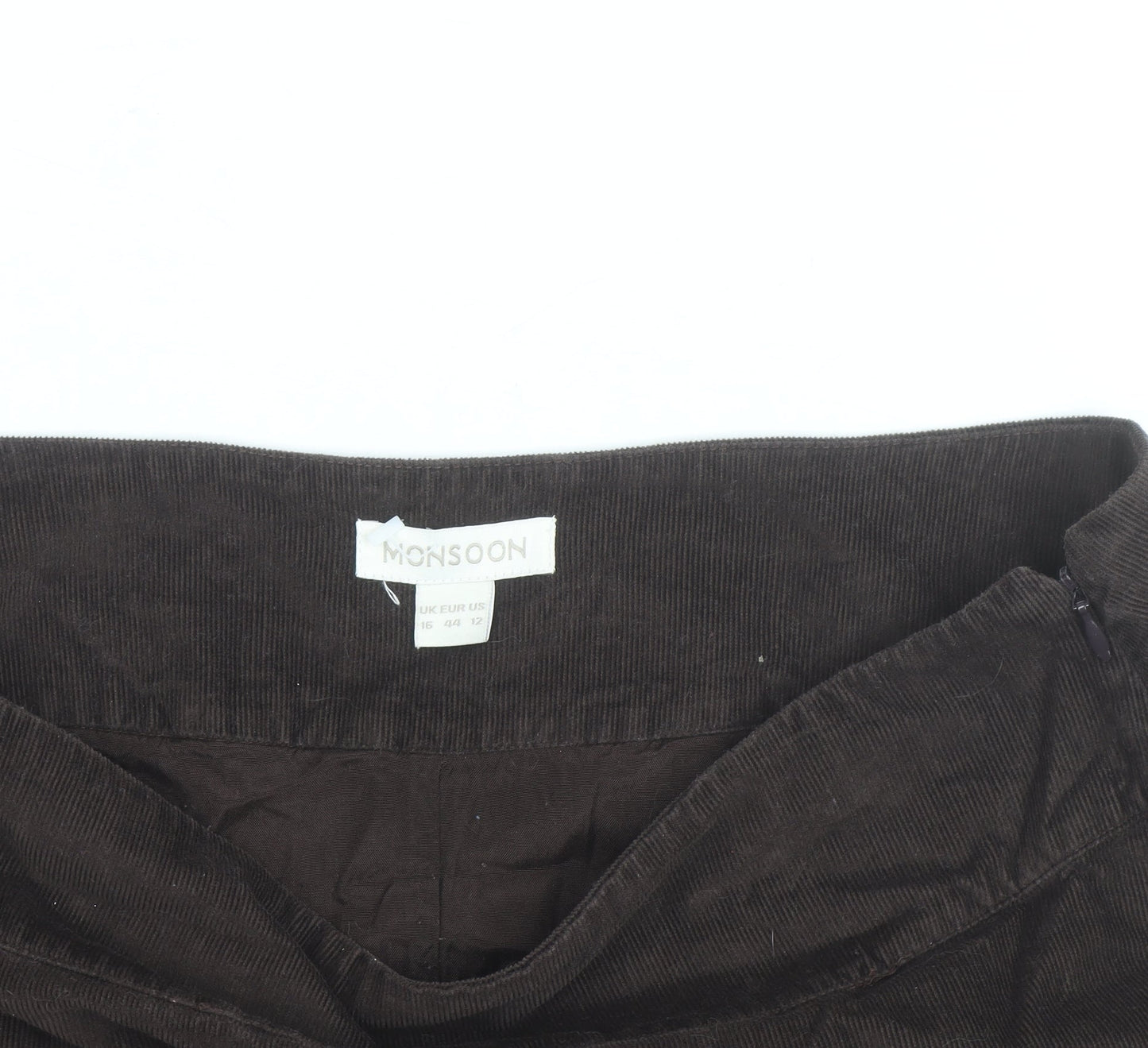Monsoon Women’s Brown Floral Embroidered Corduroy Skirt Size 16