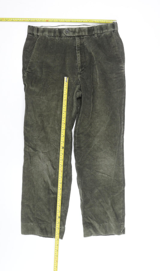 Marks and Spencer Men's Green Corduroy Straight Trousers 32W 29L