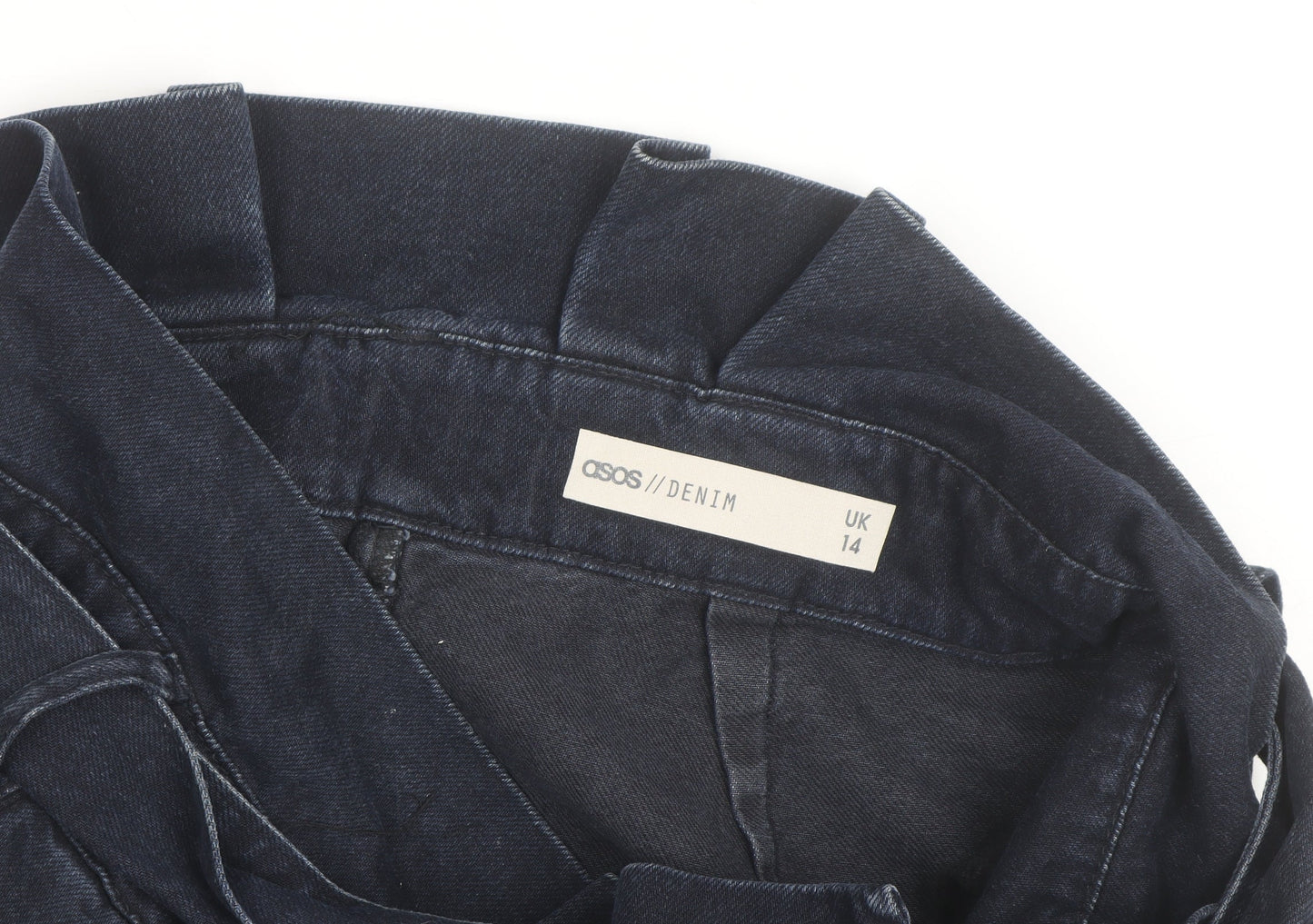 ASOS Women’s Blue Denim A-Line Mini Skirt Size 14 Belted High Rise