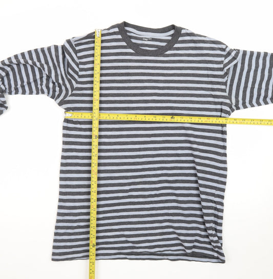 GAP Men's Grey Striped Long Sleeve Crew Neck Cotton T-Shirt Size M