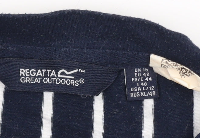 Regatta Women Blue Striped 3/4 Sleeve Boat Neck Cotton T-Shirt Size 16