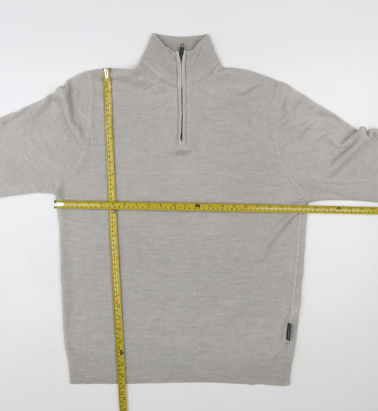 French Connection Men’s Grey XL 1/2 Zip High Neck Wool Jumper