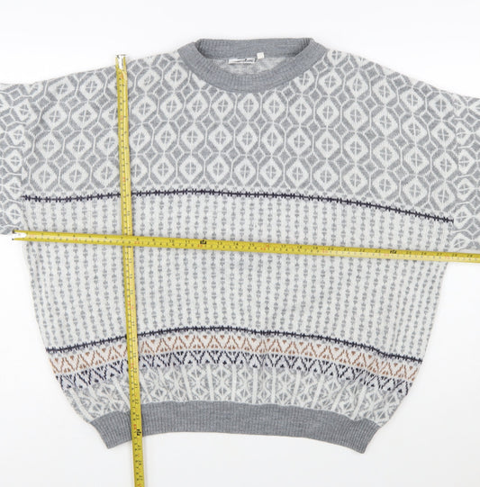 Jargon Womens Grey Fair Isle Acrylic Knit Jumper M