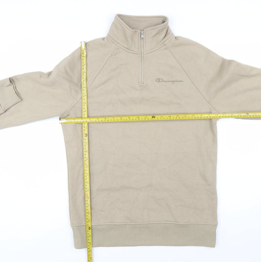 Champion Men Beige 1/4 Zip Pullover Sweatshirt Small Regular Fit