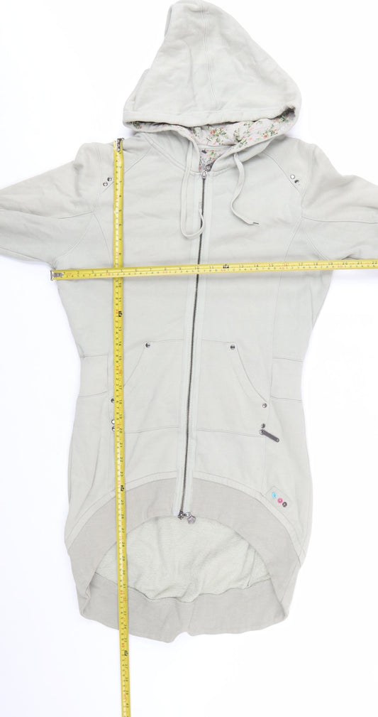 Lambretta Women Grey Full Zip Longline Hoodie Size 10 Cotton