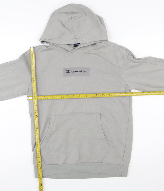 Champion Boys Grey Pullover Hoodie XL 13-14 Years Cotton Blend Logo Print