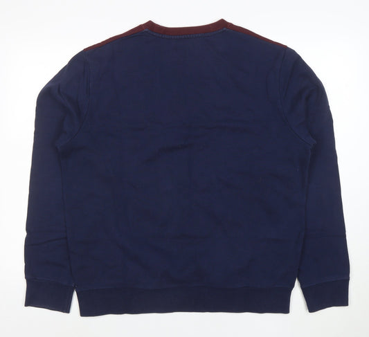 Fred Perry Men's Blue Crew Neck Colour Block Sweatshirt L