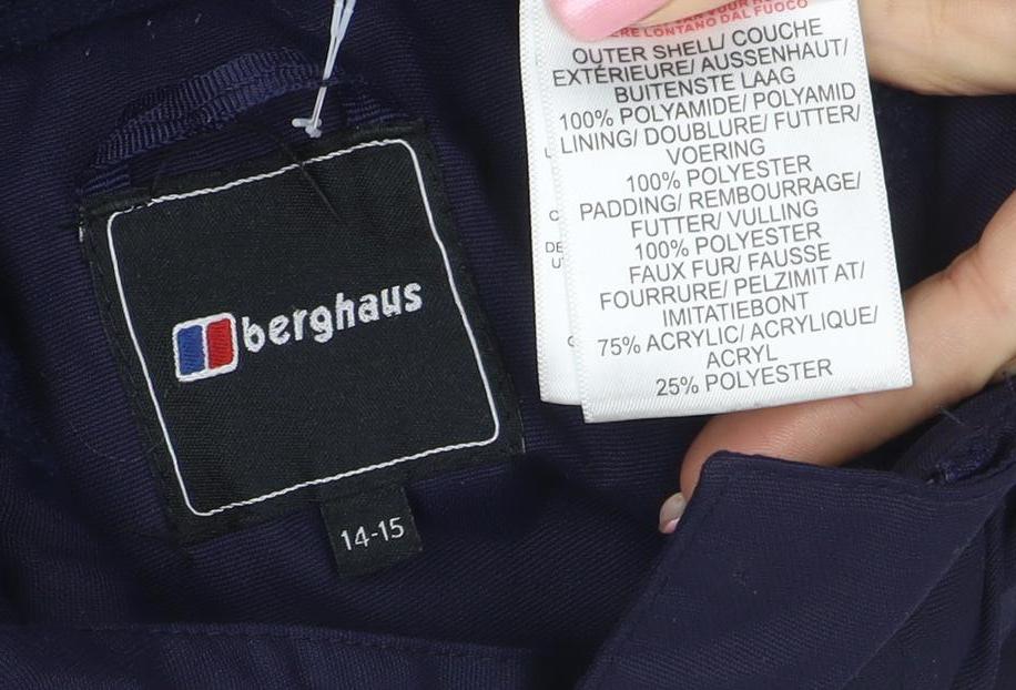 Berghaus Boys Blue Waterproof Hooded Parka Coat 14-15 Years Lined Outdoor