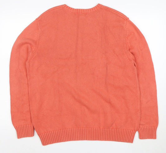 Lands' End Men's Orange Cotton Crew Neck Pullover Jumper L