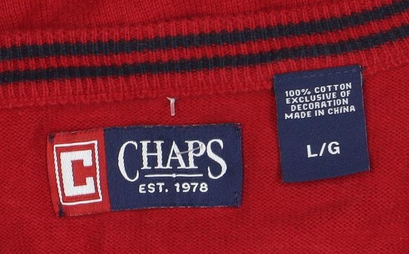 Chaps Men's Red Cotton V-Neck Sleeveless Vest Jumper Size L