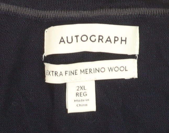 Marks and Spencer Men’s Blue 2XL Pullover Extra Fine Merino Wool Jumper