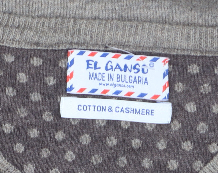 El Ganso Men’s Beige Cotton Cashmere V-Neck Jumper L