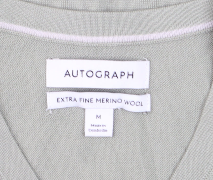 Marks and Spencer Men’s Green Merino Wool V-Neck Jumper M
