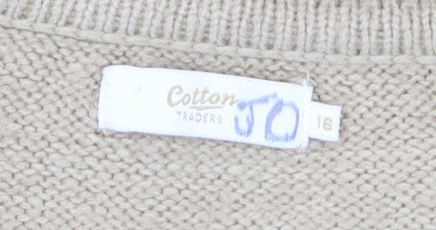 Cotton Traders Women Beige Size 16 Cable-Knit Pullover Jumper