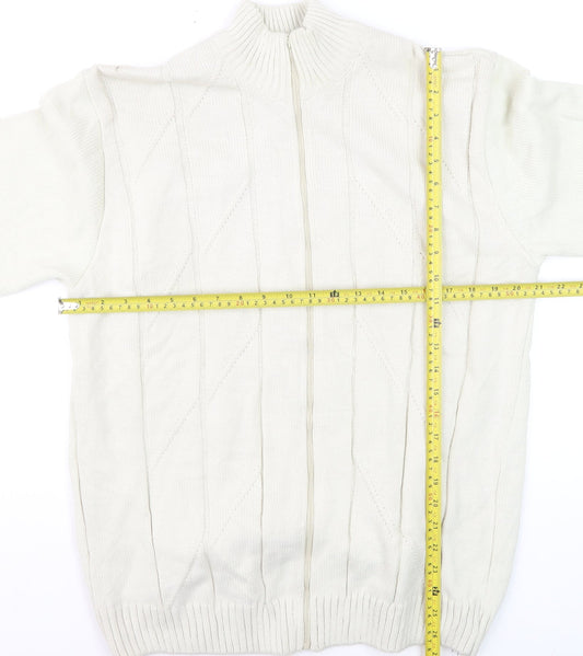 JMC Men's Ivory Full Zip Cable-Knit Jumper XL