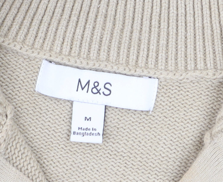 Marks and Spencer Men's Beige Full Zip Cotton Jumper Size M