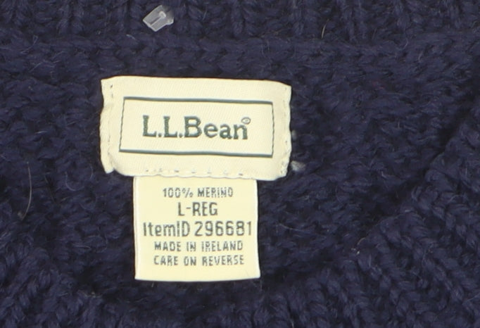 L.L.Bean Men's Blue Cable-Knit Merino Wool Cardigan Size L