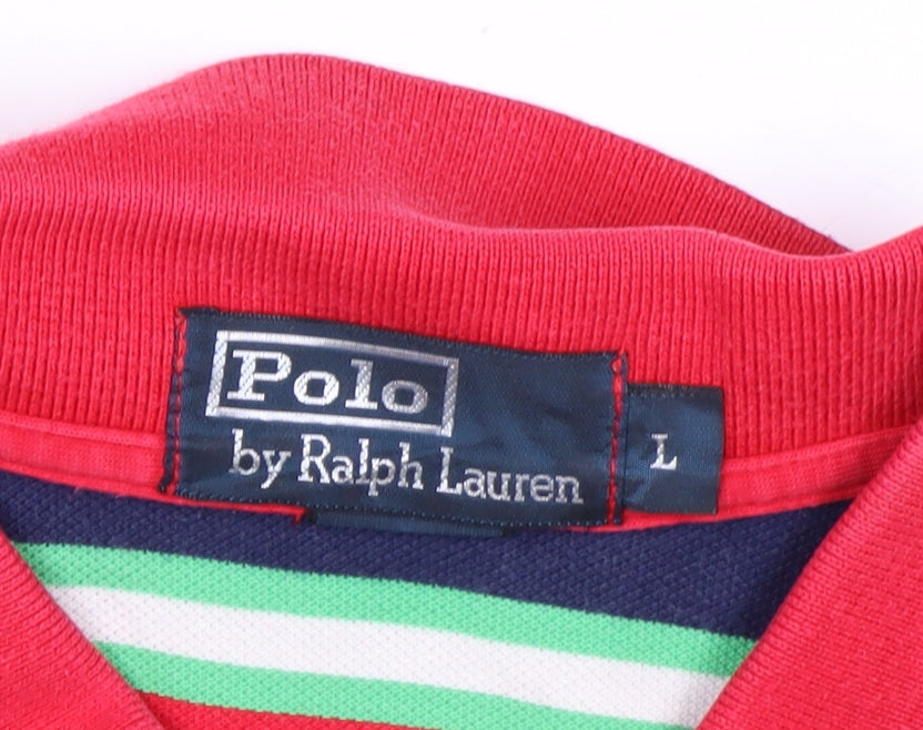 Ralph Lauren Men's Red Striped Short Sleeve Polo Shirt Size L
