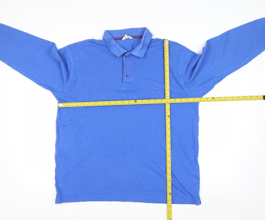 Cotton Traders Men's Blue Long Sleeve Polo Shirt M 100% Cotton