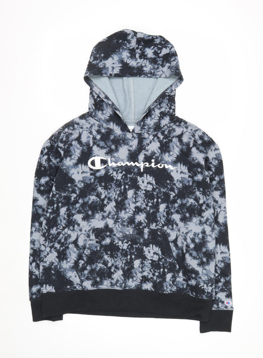 Champion Men's Blue Tie-Dye Pullover Hoodie M Fleece Logo Gymwear