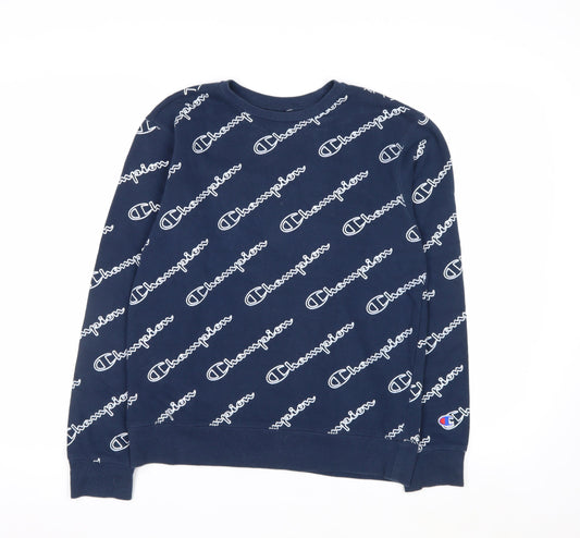 Champion Mens Blue Logo Pullover Sweatshirt Size L Regular Fit