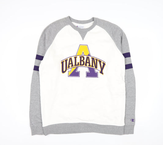Champion Mens Grey White UAlbany Logo Sweatshirt M Pullover