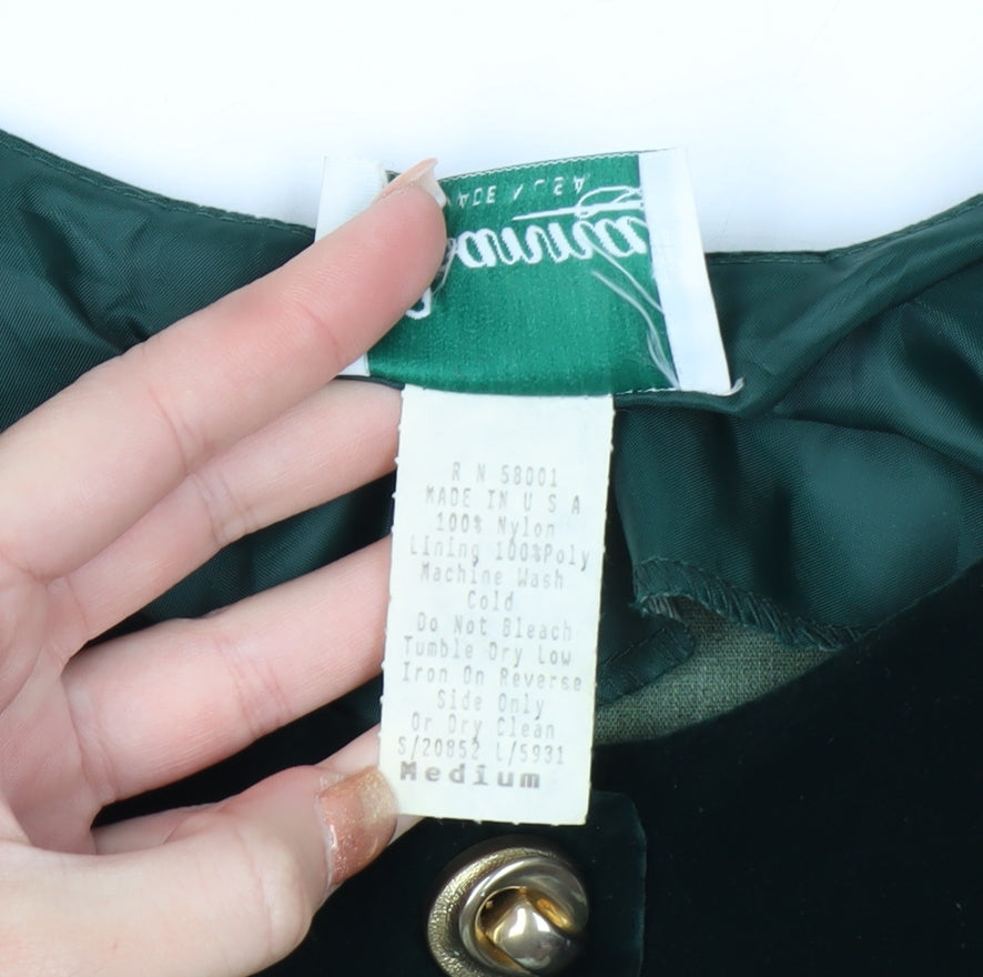 Joanna Womens Green Velvet Button Jacket Medium Classic Style