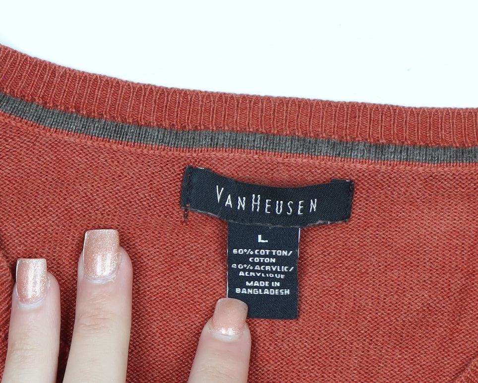 Van Heusen Men's Orange V-Neck Cotton Blend Jumper L